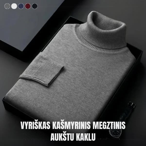 Vyriškas kašmyrinis megztinis aukštu kaklu