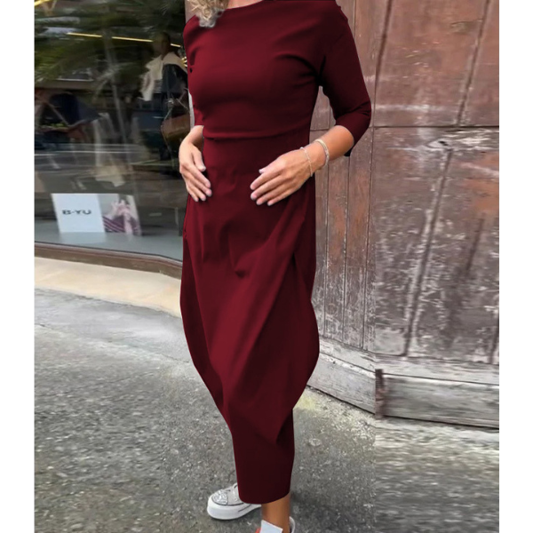 Elegantiška ilga liekninanti suknelė su kišenėmis