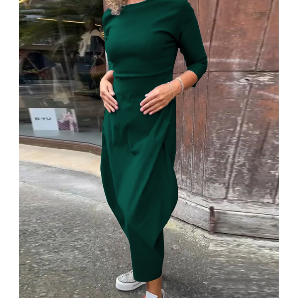 Elegantiška ilga liekninanti suknelė su kišenėmis