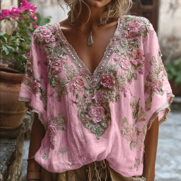 Boho palaidinė su V iškirpte ir gėlių raštu