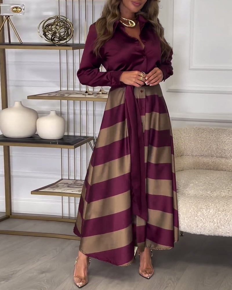 Elegantiška ilga dryžuota suknelė
