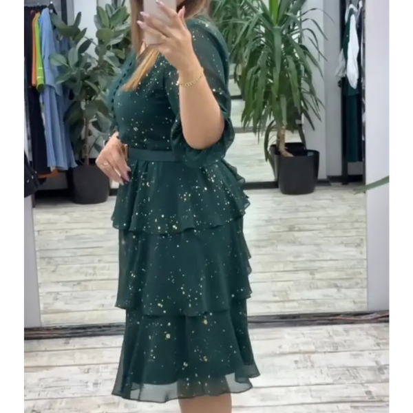 Šifoninė taškuota suknelė kasdieniam elegantiškumui