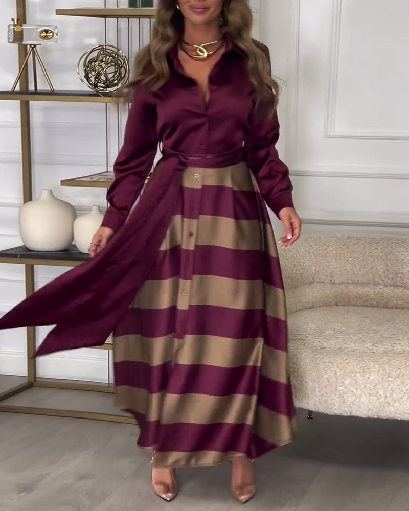 Elegantiška ilga dryžuota suknelė