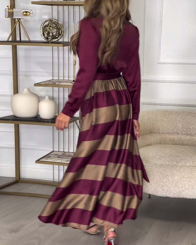 Elegantiška ilga dryžuota suknelė