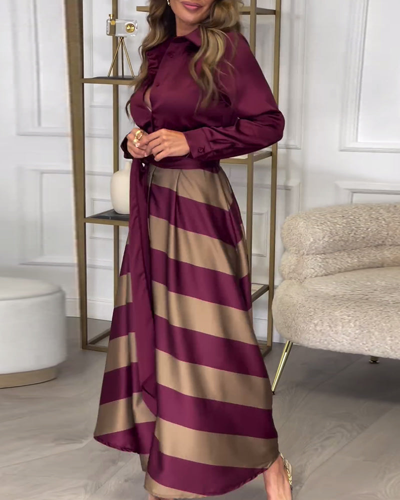 Elegantiška ilga dryžuota suknelė