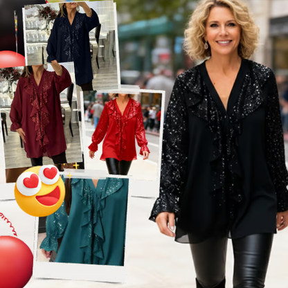 Blizgi laisvo stiliaus palaidinė su plačiomis rankovėmis