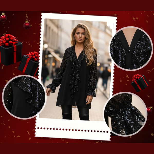 Blizgi laisvo stiliaus palaidinė su plačiomis rankovėmis