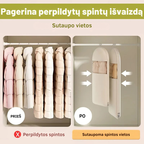 Pakabinamas suspaudžiamas drabužių laikymo maišas