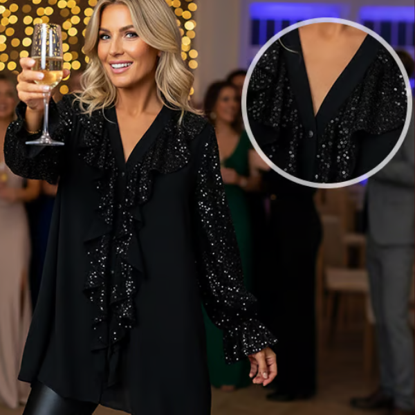 Blizgi laisvo stiliaus palaidinė su plačiomis rankovėmis