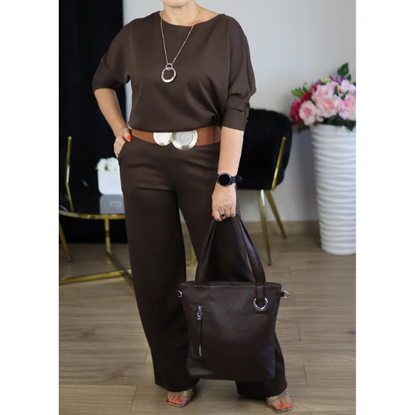 Elegantiškas 3 dalių komplektas su kardiganu, palaidine ir kelnėmis