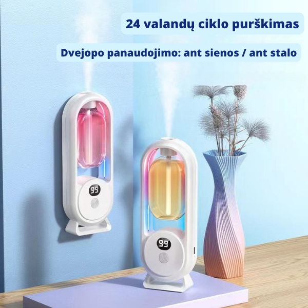 Automatinis kvapų difuzorius su laikmačiu ir LED apšvietimu