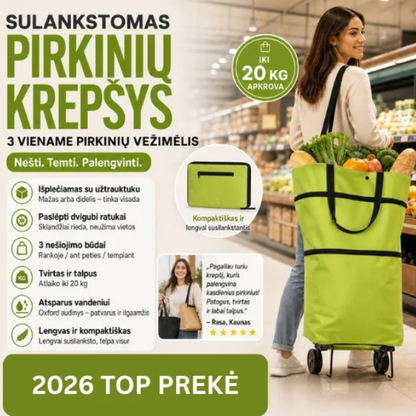 Universalus sulankstomas pirkinių krepšys - vežimėlis