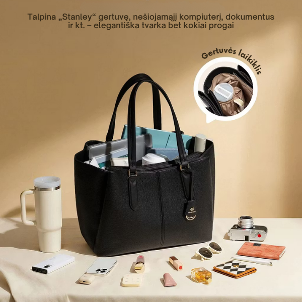 Elegantiška talpi rankinė su 3 skyriais