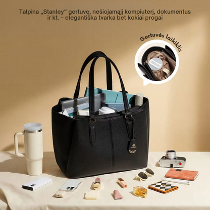 Elegantiška talpi rankinė su 3 skyriais