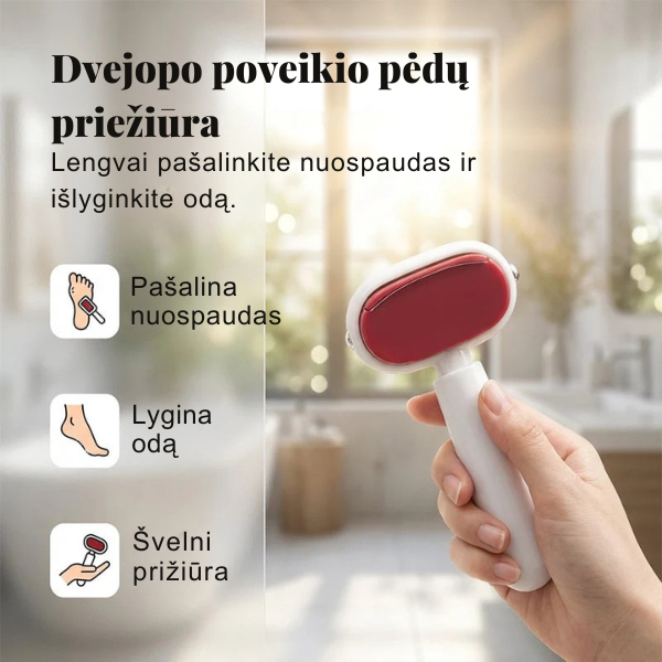 Dvipusė pėdų dildė ir grandiklis