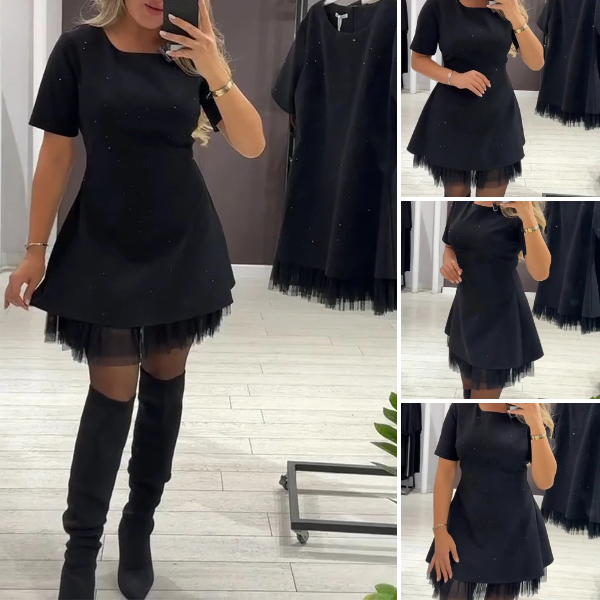 Elegantiška suknelė su žėrinčiu blizgučių raštu