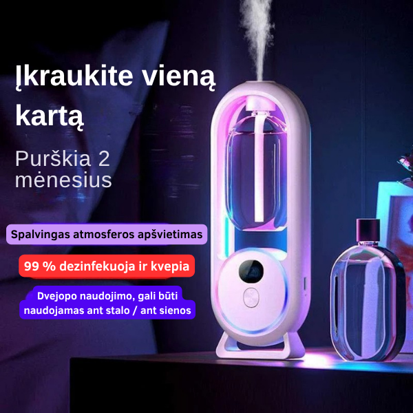 Automatinis kvapų difuzorius su laikmačiu ir LED apšvietimu