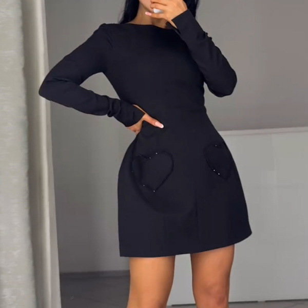 Elegantiška A linijos suknelė su ilgomis rankovėmis ir paryškintu juosmeniu
