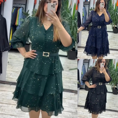 Šifoninė taškuota suknelė kasdieniam elegantiškumui