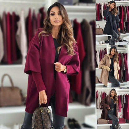 Elegantiškas moteriškas megztinis - švarkelis su kapišonu