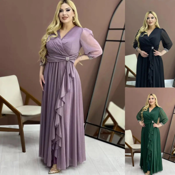 Išskirtinio dizaino elegantiška ilga blizgi suknelė