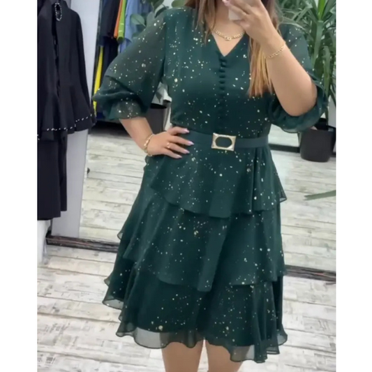 Šifoninė taškuota suknelė kasdieniam elegantiškumui