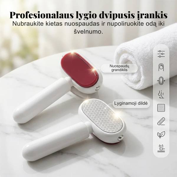 Dvipusė pėdų dildė ir grandiklis