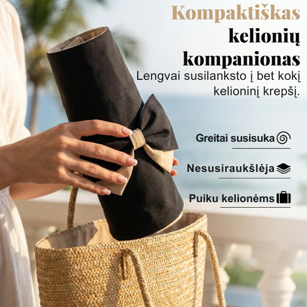 Vasariška skrybėlė plačiu kraštu ir dekoratyviniu kaspinu