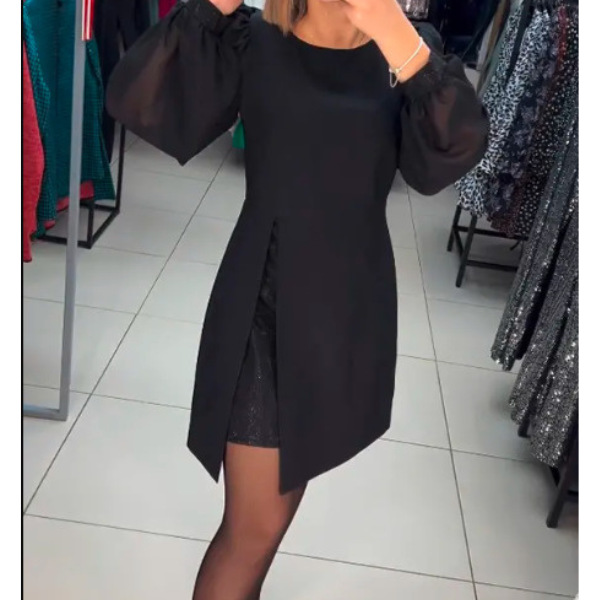 A formos suknelė su pūstomis rankovėmis ir skeltuku