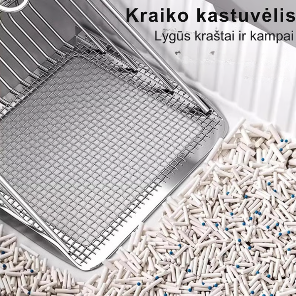 Metalinis dvigubas kačių kraiko semtuvas