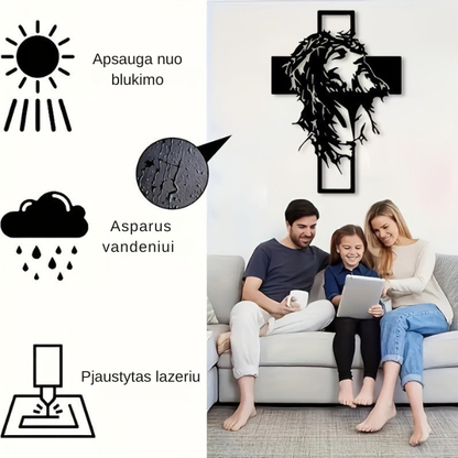 Metalinė sienos dekoracija - kryžius su Jėzumi