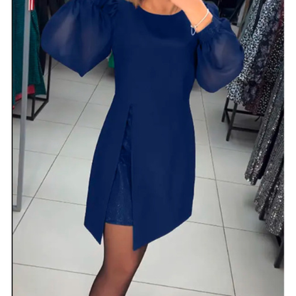 A formos suknelė su pūstomis rankovėmis ir skeltuku