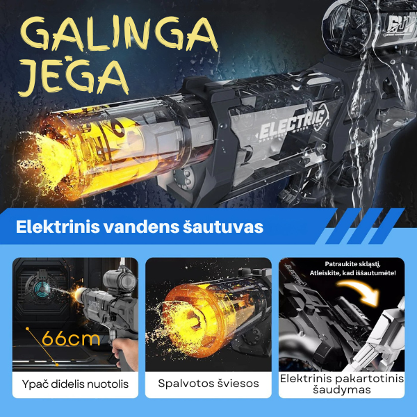 Elektrinis vandens šautuvas su tolimo šūvio funkcija