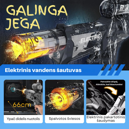 Elektrinis vandens šautuvas su tolimo šūvio funkcija