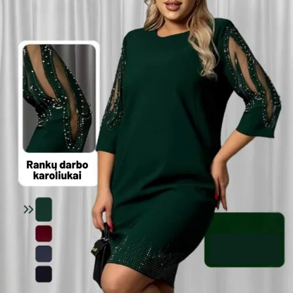 Madinga ir elegantiška suknelė su blizgiais karoliukais