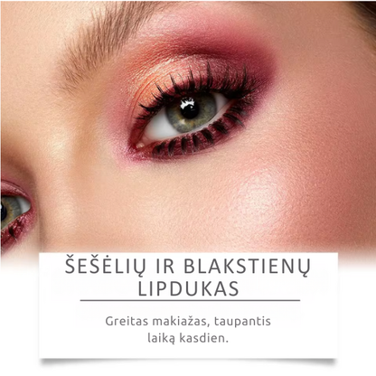 Savaime prilimpančios, daugkartinio naudojimo blakstienų–šešėlių juostelės