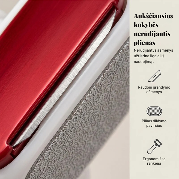 Dvipusė pėdų dildė ir grandiklis
