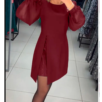 A formos suknelė su pūstomis rankovėmis ir skeltuku