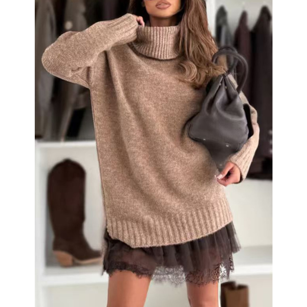 Dviejų dalių megztinio ir suknelės komplektas su nėriniais