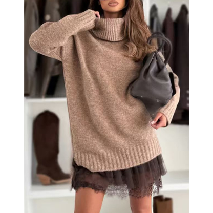 Dviejų dalių megztinio ir suknelės komplektas su nėriniais