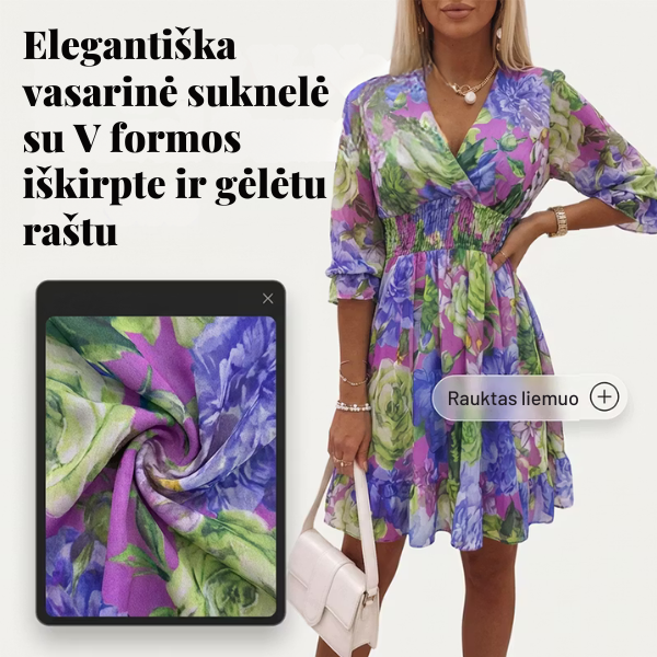 Moteriška vasariška suknelė su gėlių raštu