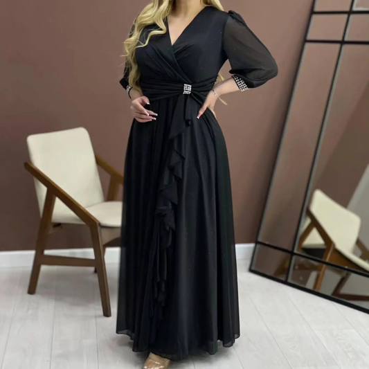 Išskirtinio dizaino elegantiška ilga blizgi suknelė