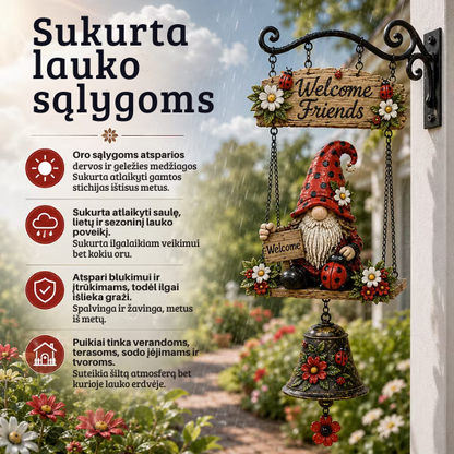 Namų dekoracija - nykštukas ant supynės su varpeliu