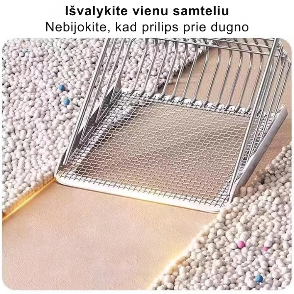 Metalinis dvigubas kačių kraiko semtuvas