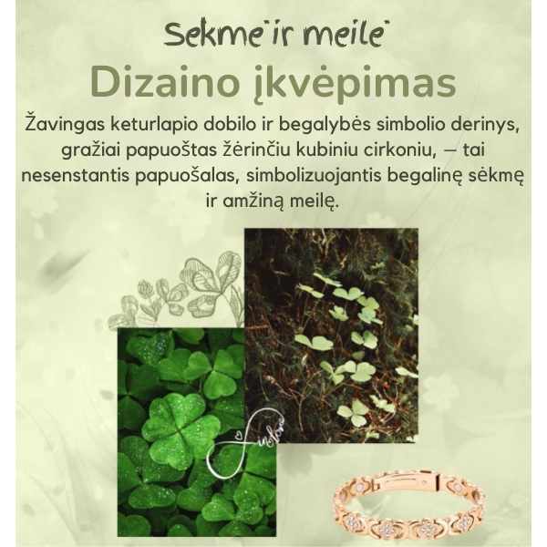 Magnetinė apyrankė su dobilo ir begalybės simboliu