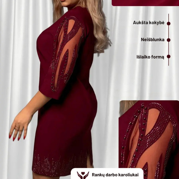 Madinga ir elegantiška suknelė su blizgiais karoliukais