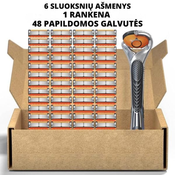 Keičiamų skutimosi peiliukų rinkinys + rankena dovanų