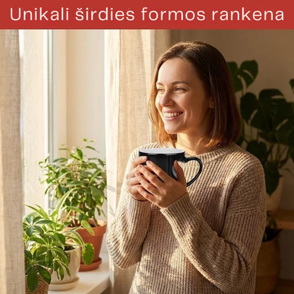 Magiškas spalvą keičiantis keramikinis puodelis su širdies rankena