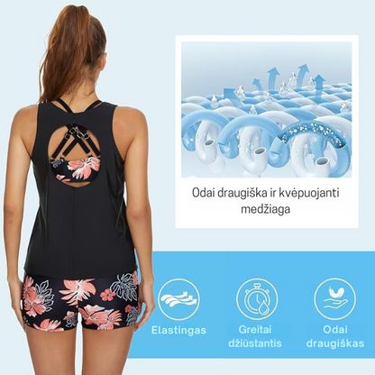 3 dalių maudymosi kostiumėlis su šortais ir laisva palaidine
