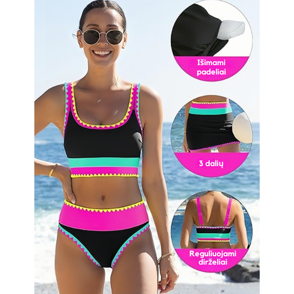 Trijų dalių moteriškas bikini komplektas